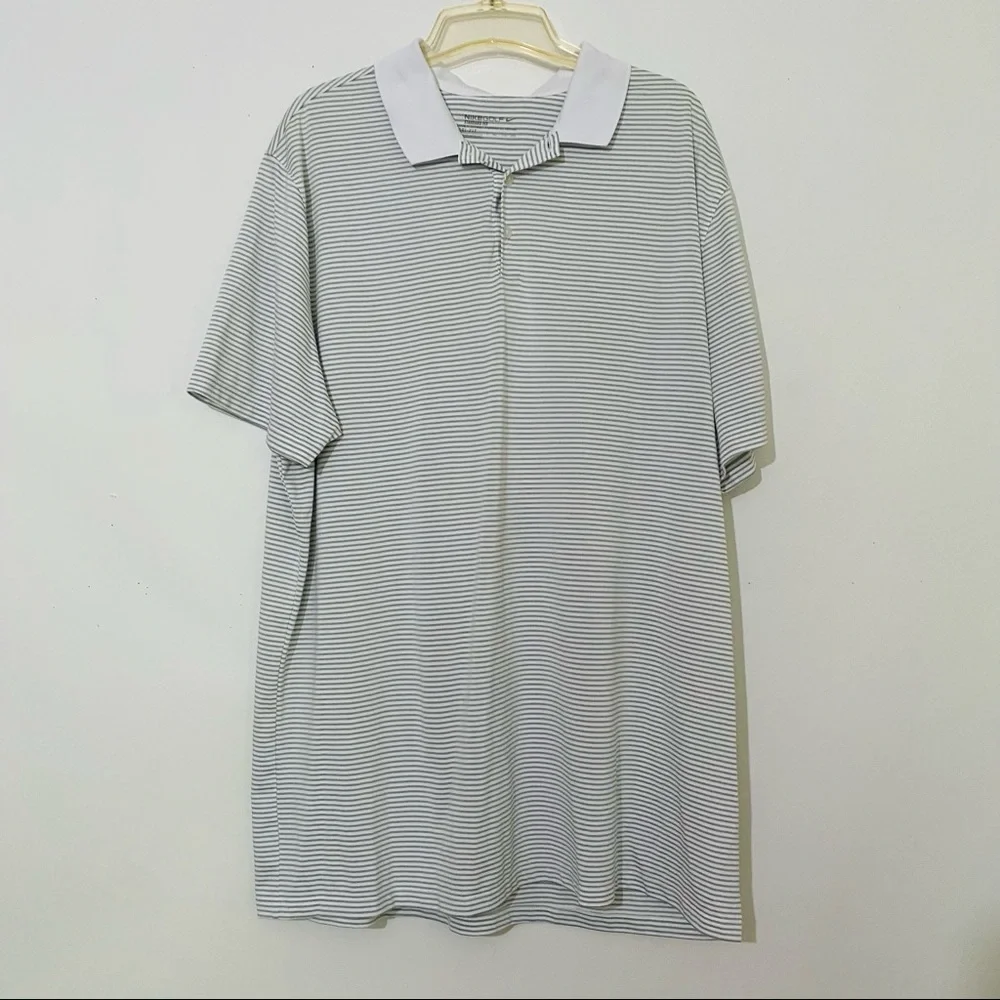 Nike Golf Standard Fit Dri-fit gray white striped white collar Size XXL Active